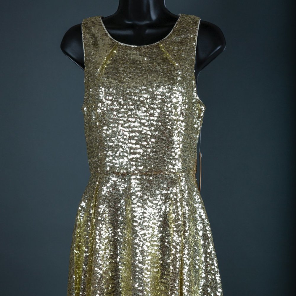 SOLD - Short Gold Sequin Evening Party Cocktail Pageant Dress NWT ~ M - Picture 1 of 17